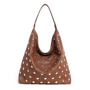 9427 Studded Hobo Bags Soft Vegan Leather Studded Shoulder Handbag Slouchy